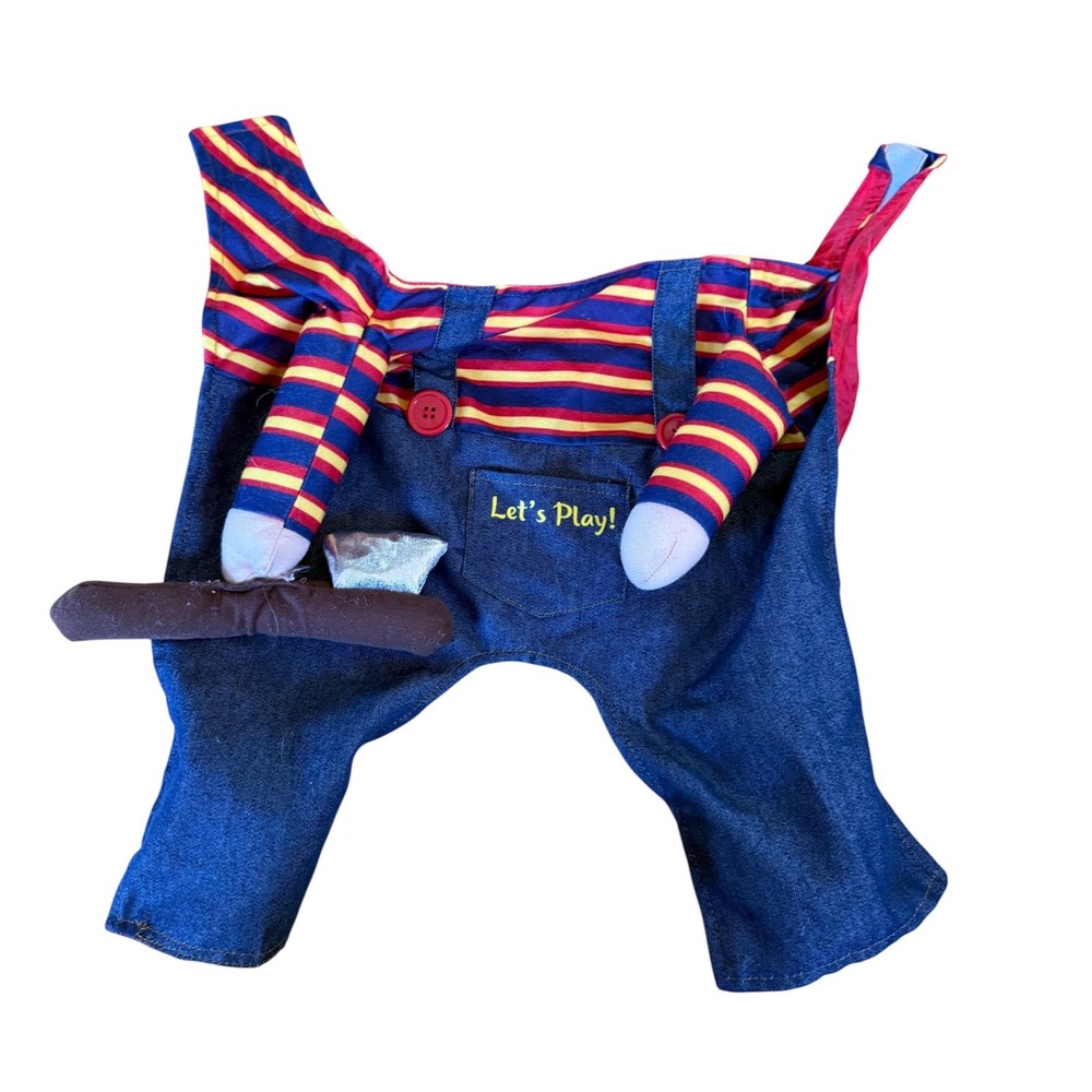 Chucky Pet Costume Horror Movie Halloween Dog Cat Outfit Lets Play Denim Striped
